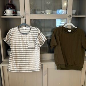 2 bohme short sleeve tops! One stripe/ one green sweatshirt material. Size S